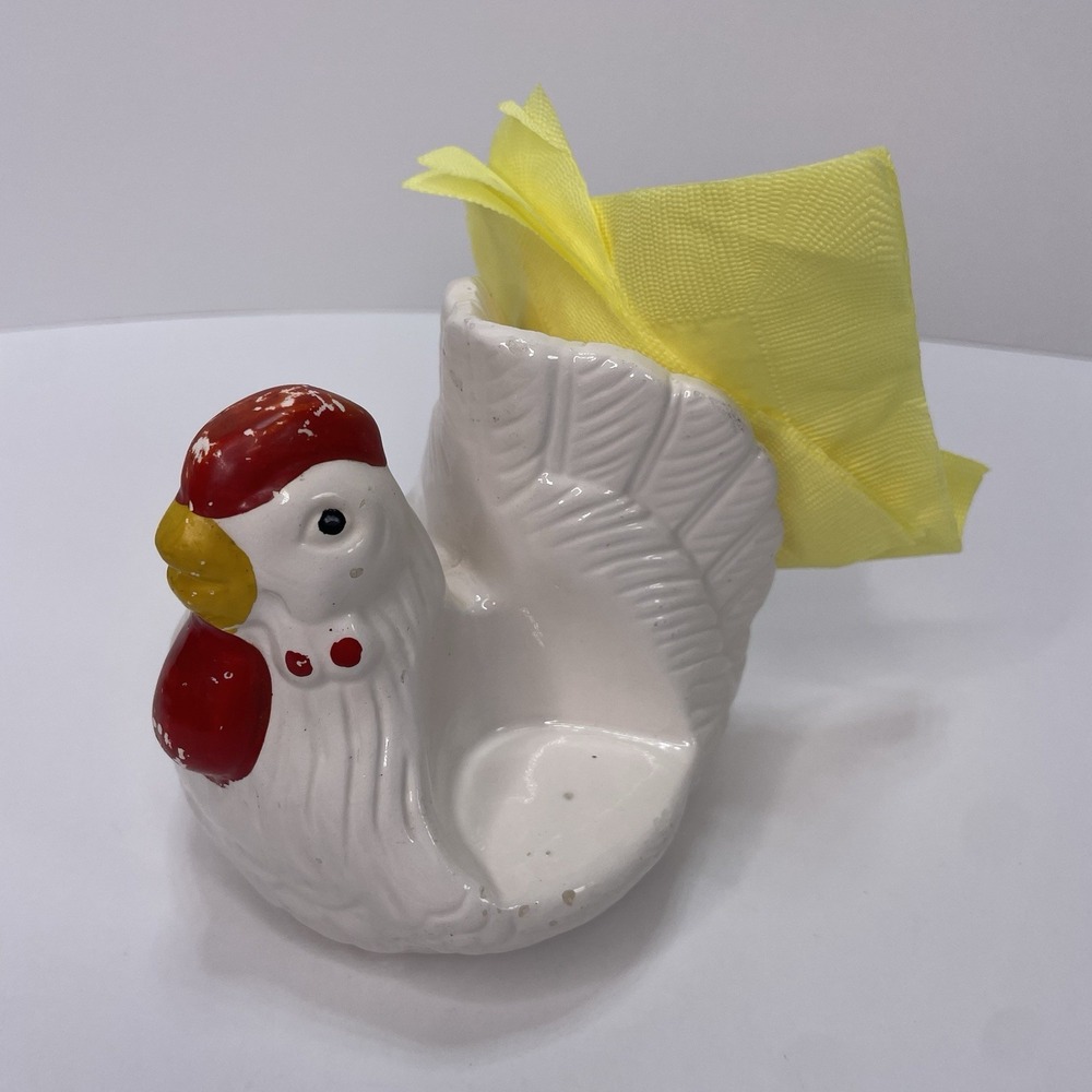 Vintage Ceramic Chicken Napkin Holder Farmhouse Charm Distressed